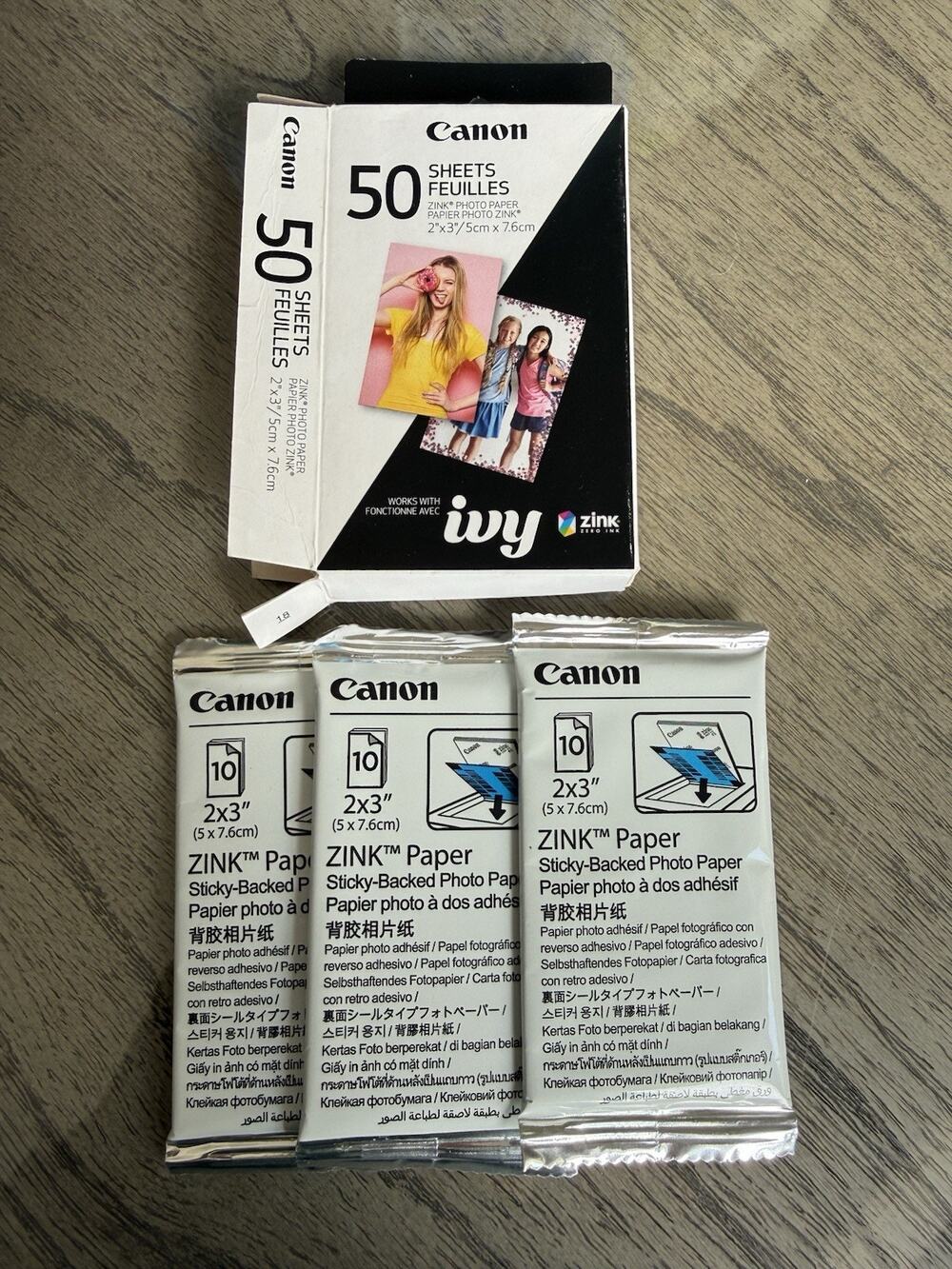 Canon Ivy Zink Photo Paper 2x3" 30 Sheets Sticky Backed Photo Paper White Sealed